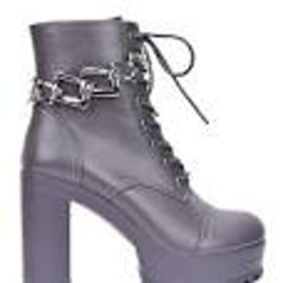 NEW CAPE ROBBIN WOMEN'S FELIX‎ CHAIN BLOCK HEEL LUG PLATFORM BOOTS PURPLE 7M - Picture 4 of 11